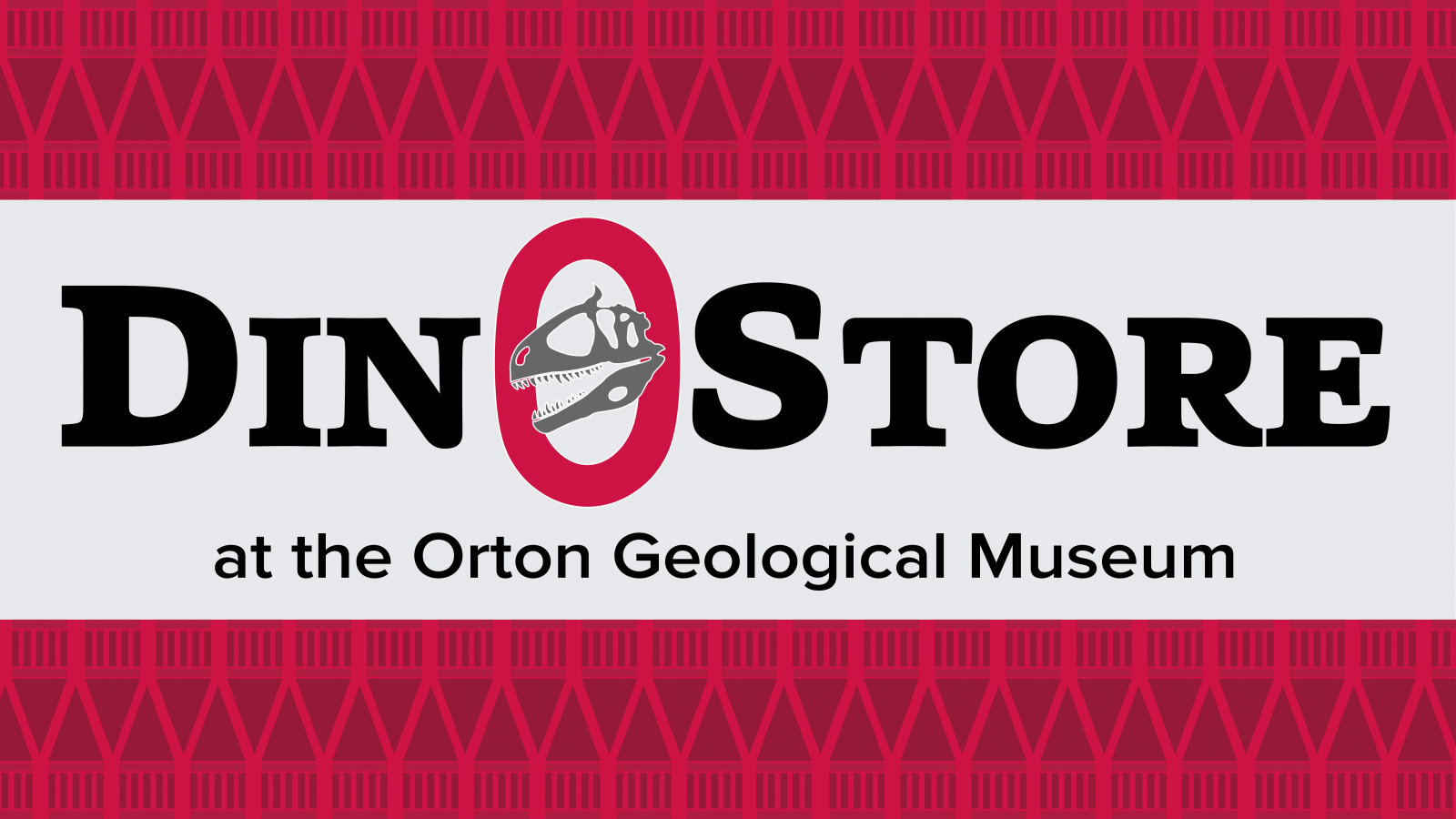 Dinostore artwork, "dinostore at the Orton Geological Museum" featuring the bust of Cryolophosaurus ellioti